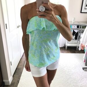 Lilly Pulitzer Tube Top Wiley Strapless Spa Blue Get Crackin Large Style 32957